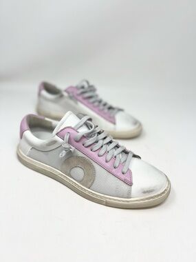 Oliver Cabell Low 1 Distressed Leather Pink Accent Sneakers Women's Size 39 EU